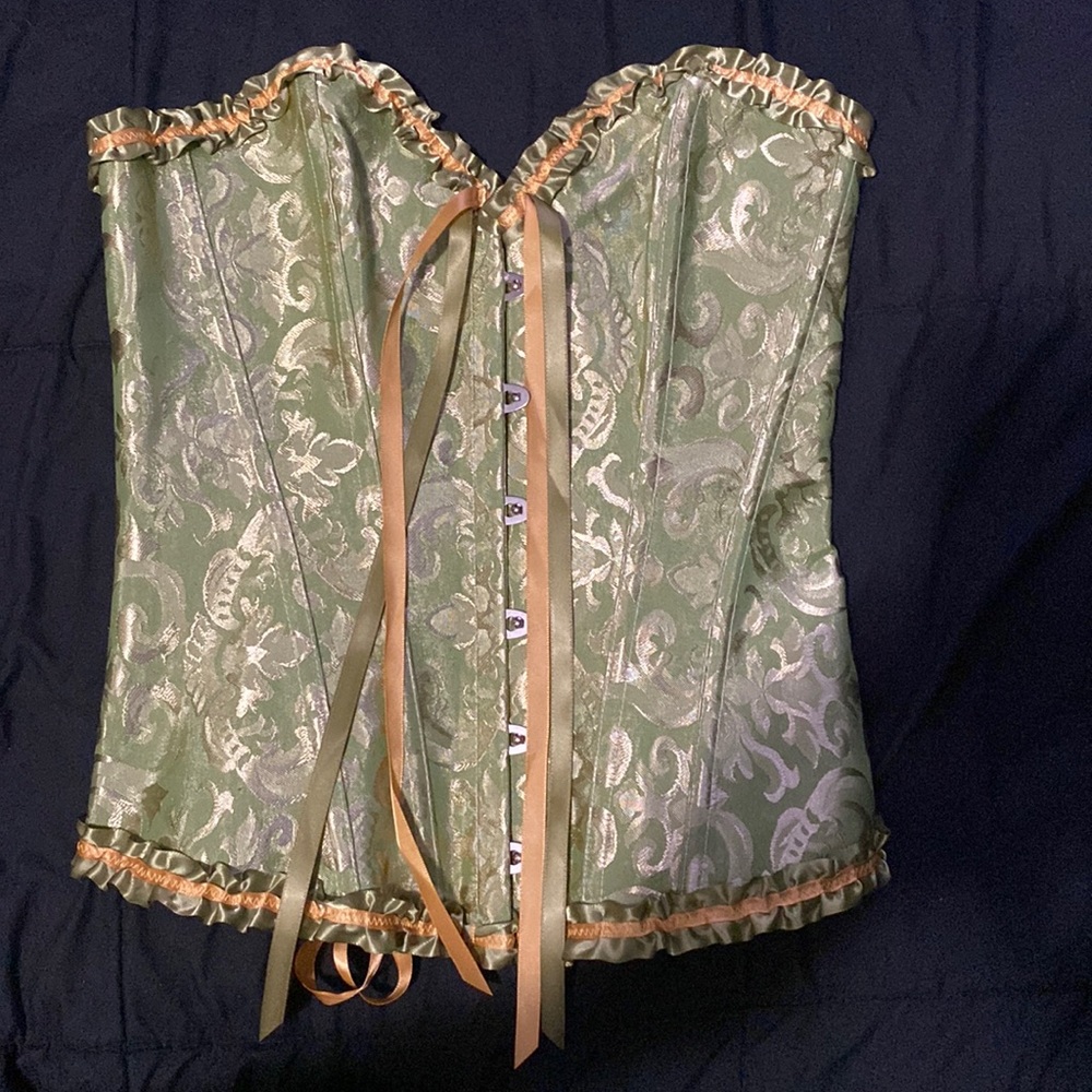 Women's Lacing Corset Top Satin Floral Boned Overbust Body Shaper Bustier